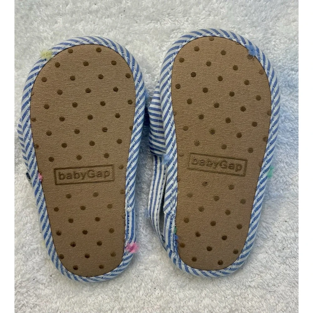 Baby Gap Baby Girl Blue & White Searsucker Bow Sandals Size 18 24 Months